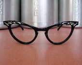 Shuron Aluminum 1950's Vintage Eyewear Black Etched Cat Eye Frames Eyeglasses