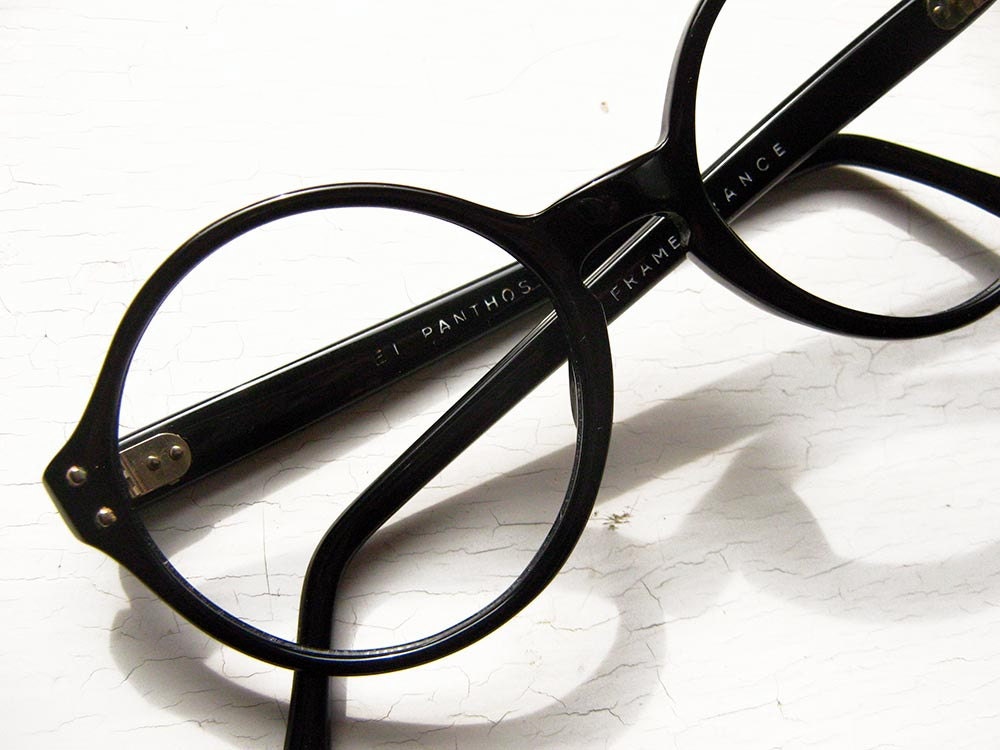 60's French Thin Black Round Eyeglasses Light Weight Classics