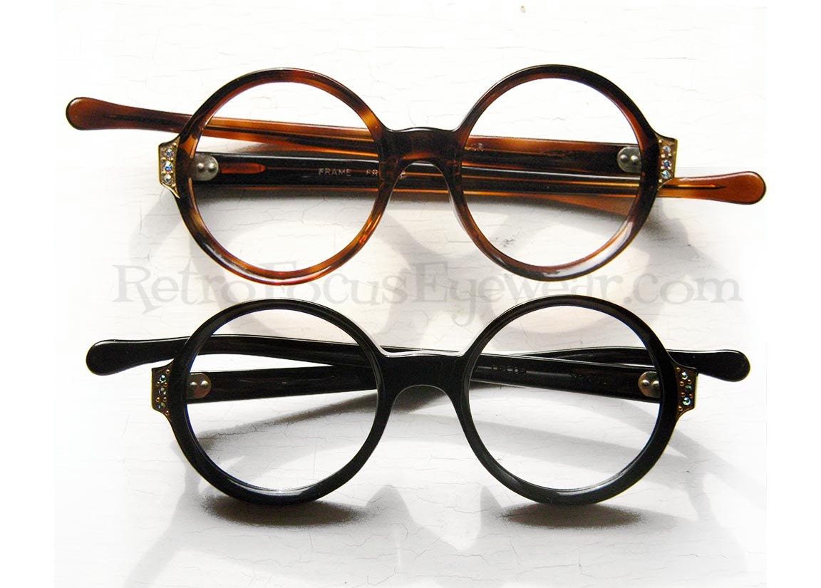 French Rhinestone Eyeglass Frames Vintage 1960's Eyewear Made in France Tortoise & Black