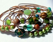Bohemian 5 Stack Bracelet - Pearl Bracelet - Wood Bracelet - Beaded Bracelet - Copper Jewelry - stoneandbone