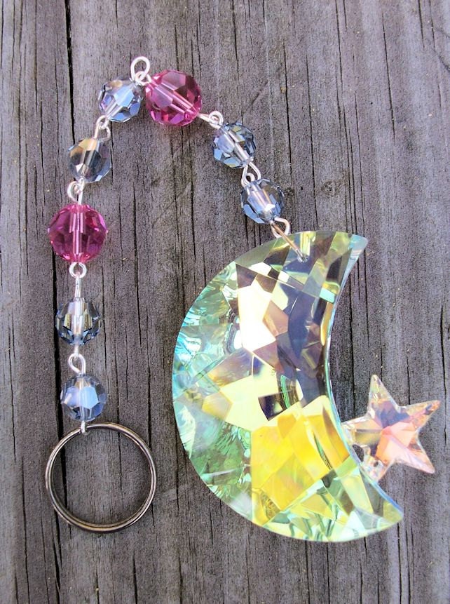 Large Aurora Borealis Moon and Star Swarovski Crystal Chain
