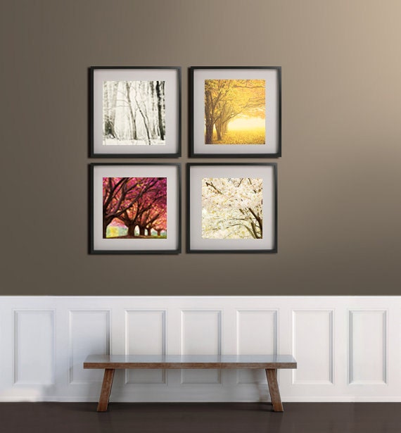 Nature Photography -  Four seasons, winter, fall, spring, summer prints, housewarming, set of 4, white, gold, pink, white