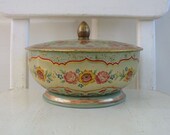 Vintage Metal Biscuit Tin Box  Storage Flowers Butterfly Blue