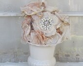 Cake Topper Rhinestones, Pearls with Fabric Flower  Custom Order