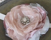 Wedding Wrist Corsage With Rhinestone and Pearl Center  Made to order