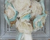 Burlap Wedding Bouquet Vintage Inspired  Ivory and Robbins Egg Blue