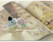 LOVE ANGELS Wedding Cake Topper-love owls  with tree and flowers