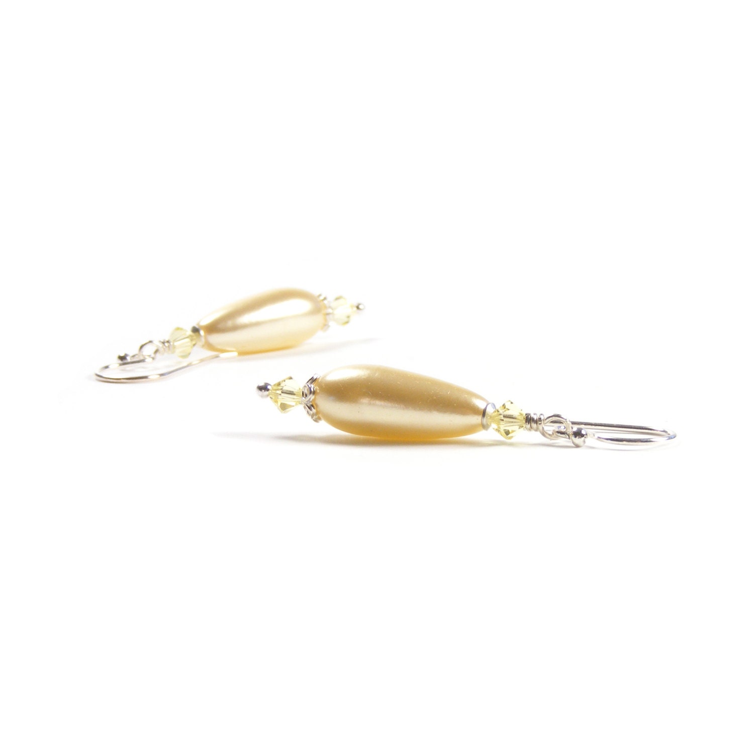 Lemon Pearl Earrings, Handmade Sterling Silver Earrings, Lemon Yellow Teardrops, Swarovski Crystal Earrings, Bridal Pearls