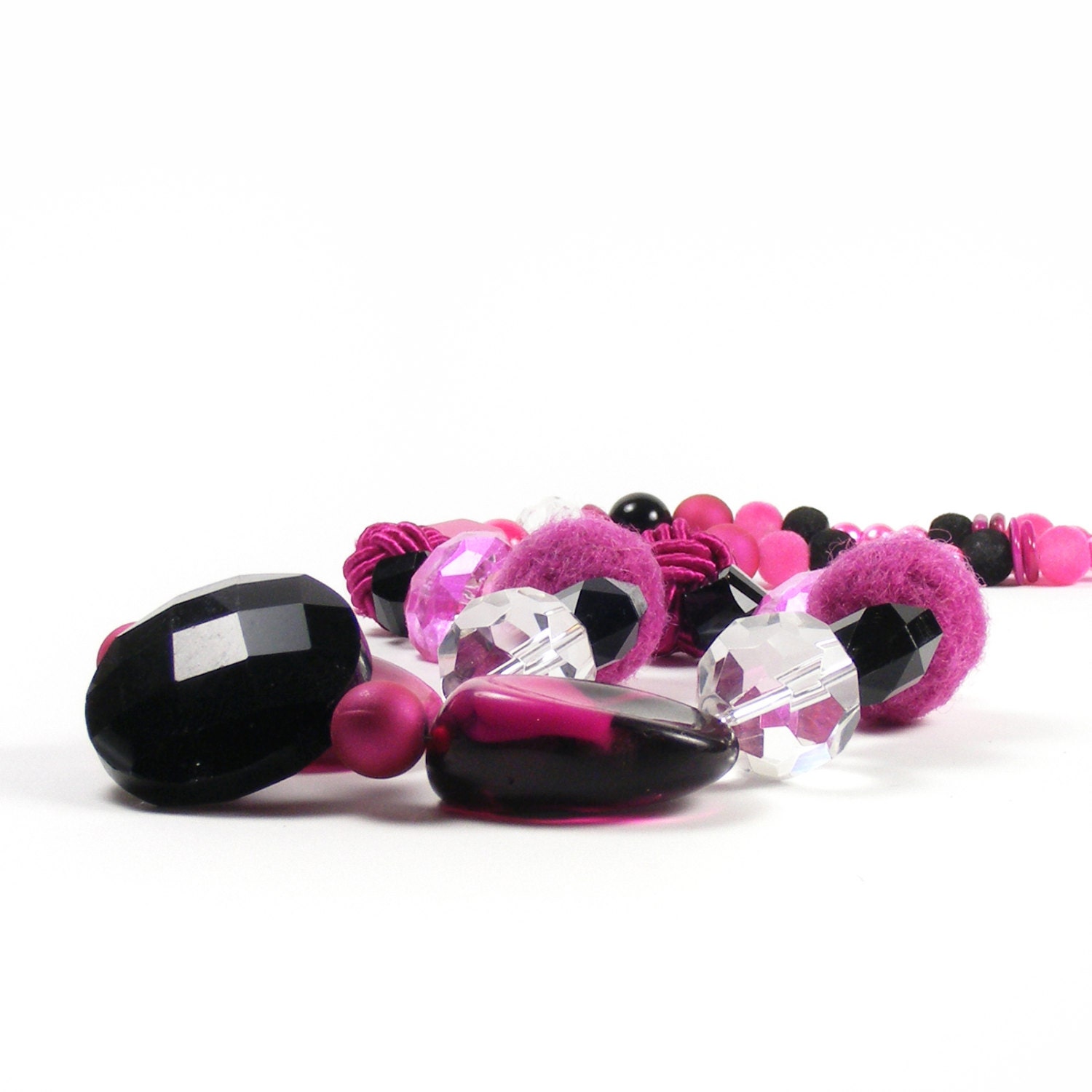 Hot Pink Necklace, Handmade Chunky Statement Necklace, OOAK Beaded Necklace, Fuchsia Pink