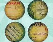 Digital Collage Sheet VINTAGE TELEGRAMS 1.5in or 1in Circles Mail Postal - no. 0207