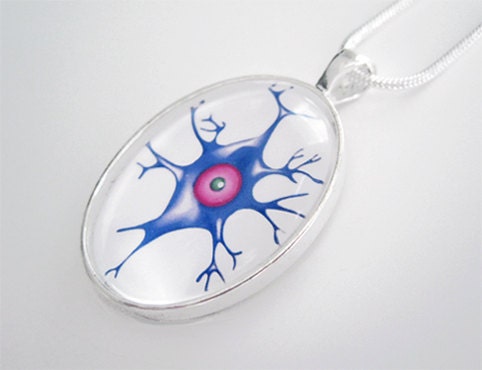I am Neuron - science glass pendant - Blue