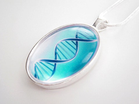 DNA Helix 2 - science glass pendant - lake green