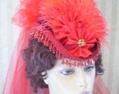 Red Society Hat Victorian Hat Steampunk Hat Kentucky Derby Hat Mini Riding Hat Wedding Hat Mini Top Hat By Ms.Purdy