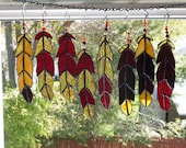 Garnet and Gold  Indian Chief  Eagle Feather  stained glass with Beads