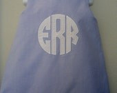 Custom made boutique appliqued monogrammed embroidered a line dress jumper or jon jon shortalls