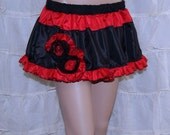 Black and Red Roses Satin Ruffle Mini Skirt adult Medium MTCoffinz--- ready to ship