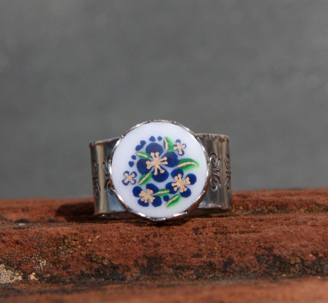 YOUR SIZE Vintage Japanese Glass and Sterling Silver Ring