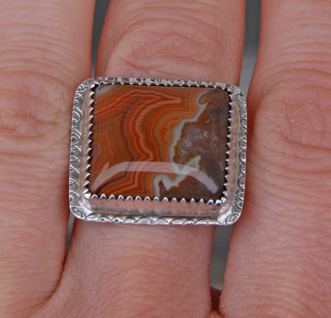 Dryhead Agate and Sterling Silver Cocktail Ring Size 8