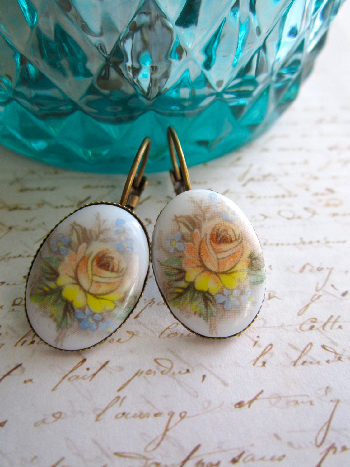 Eleanor Rose -  Porcelain Shabby Chic Cameo Earrings No2.