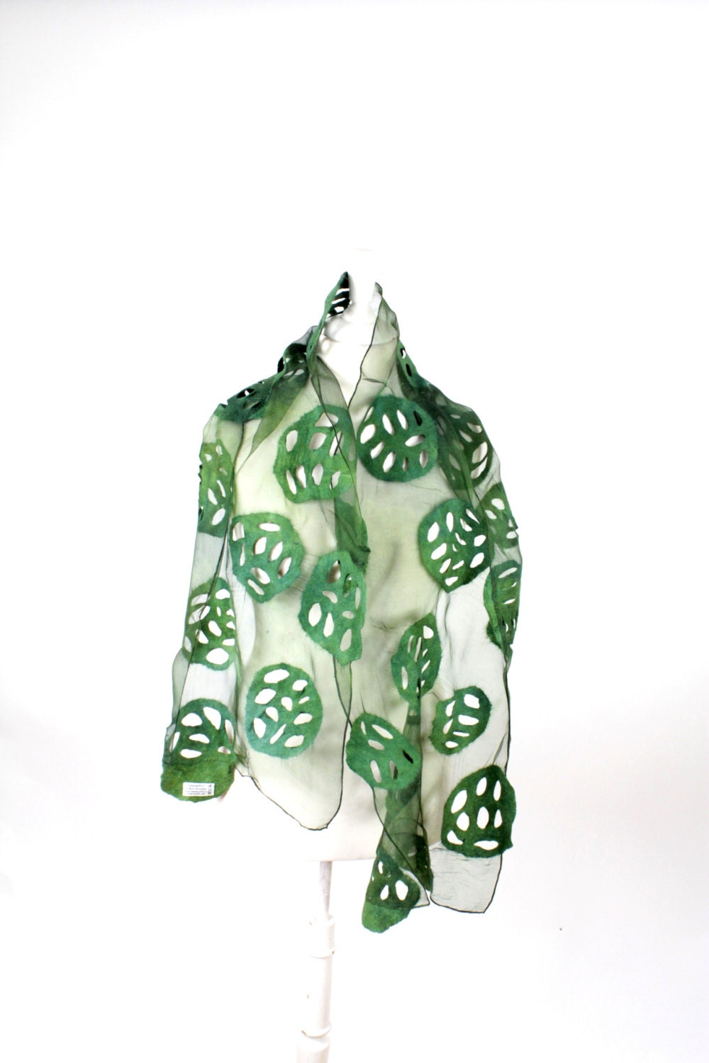 Wool silk felted scarf felt scarf Green