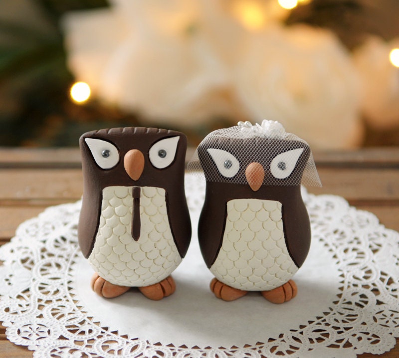 Custom Wedding Cake Topper - Hand Sculpted and Painted Owls