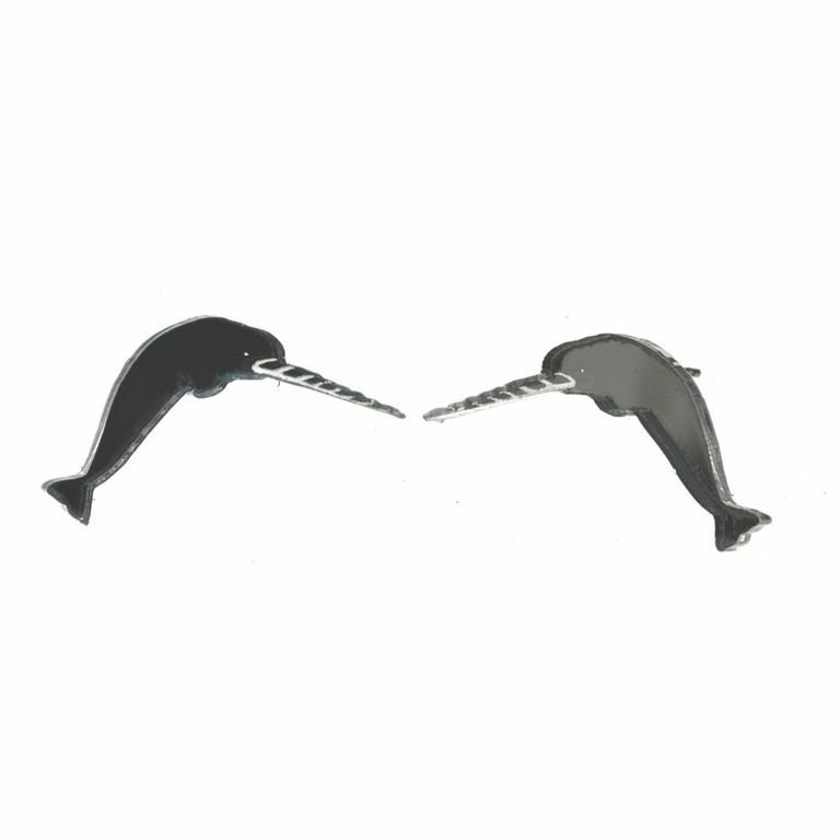 Acrylic Silver Narwhal Post Earrings