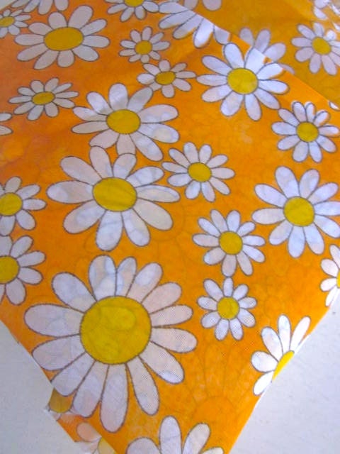 Vintage 1970s Orange Daisy Curtains