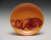 Sitting Octopus Dessert Plate/  orange pottery