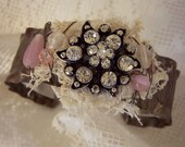 Handmade Assemblage Art Bracelet Vintage Rhinestone  Gypsy Jewelry Vintage Cuff Bracelet Mixed Media Wire Wrapped Bracelet