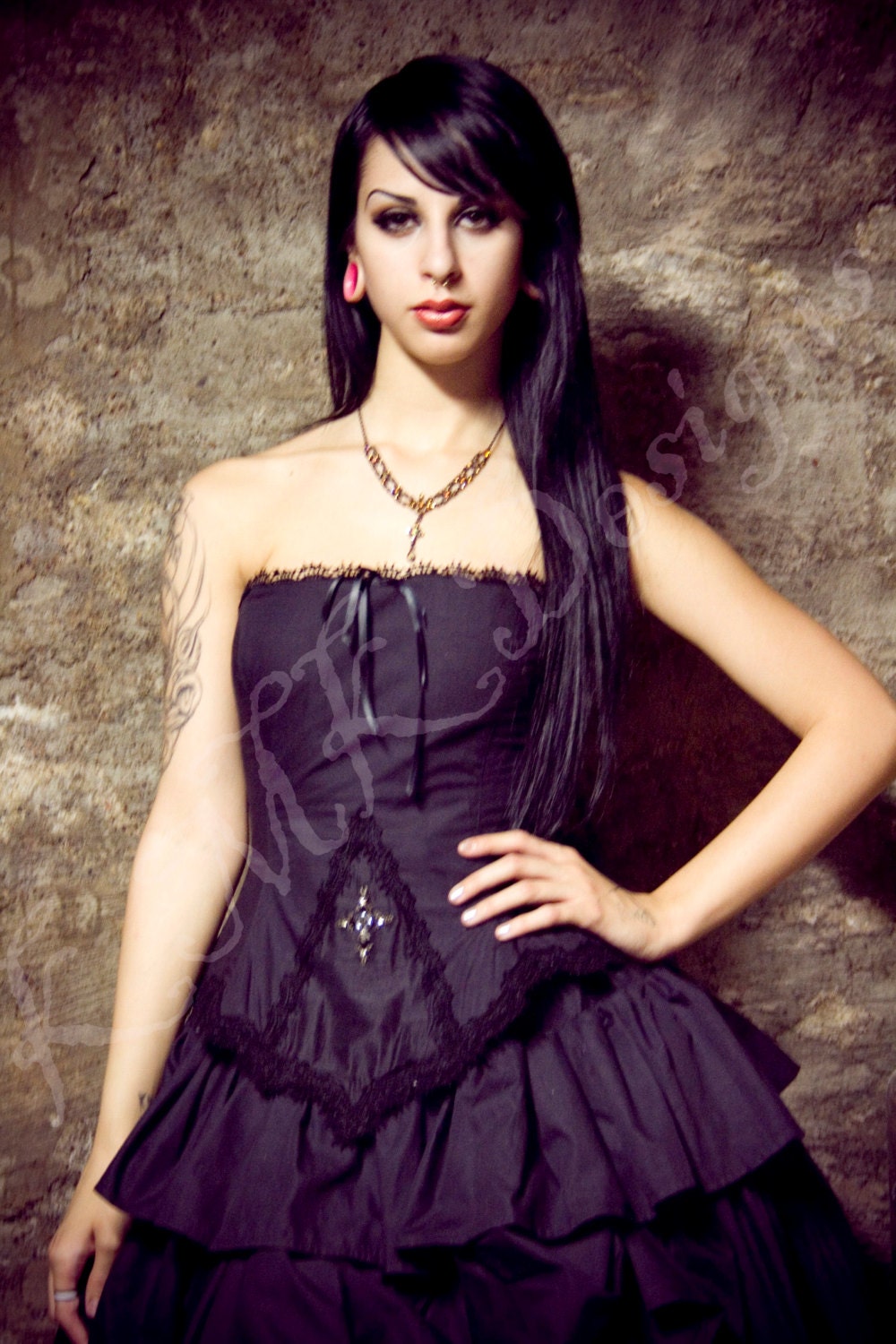 Steampunk Wedding Dress Gothic Lolita Inspired Vampire in Black Cotton- Custom to Order