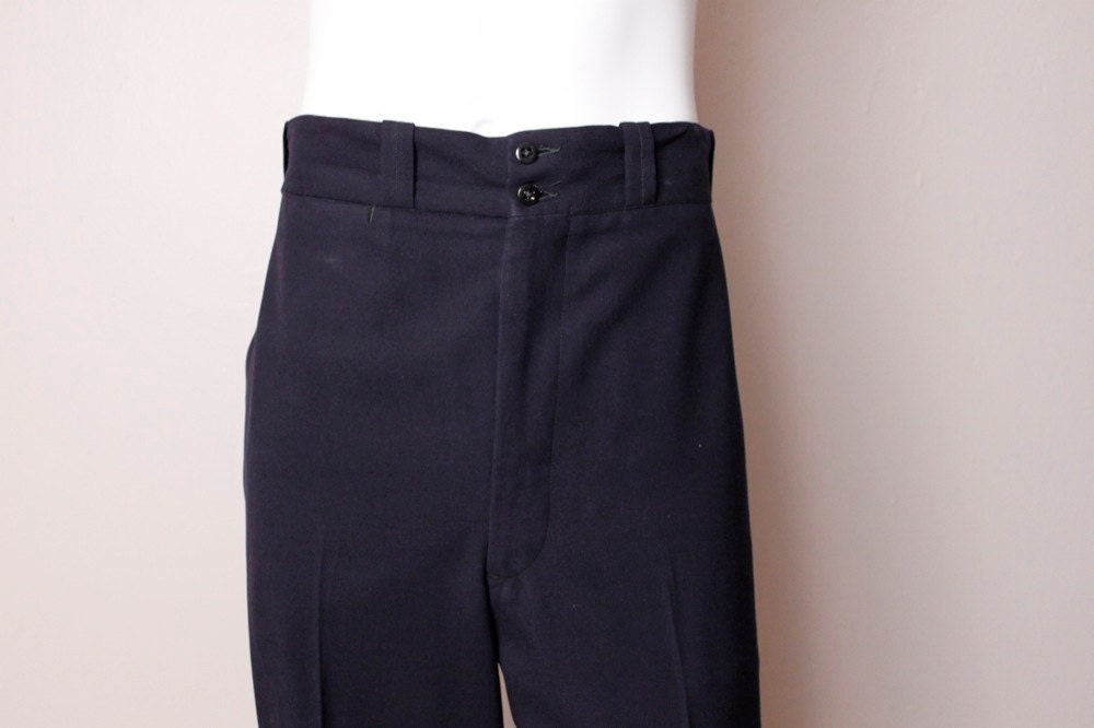 Vintage 1950's Navy Gabardine Trousers Pants Slacks Men's 34
