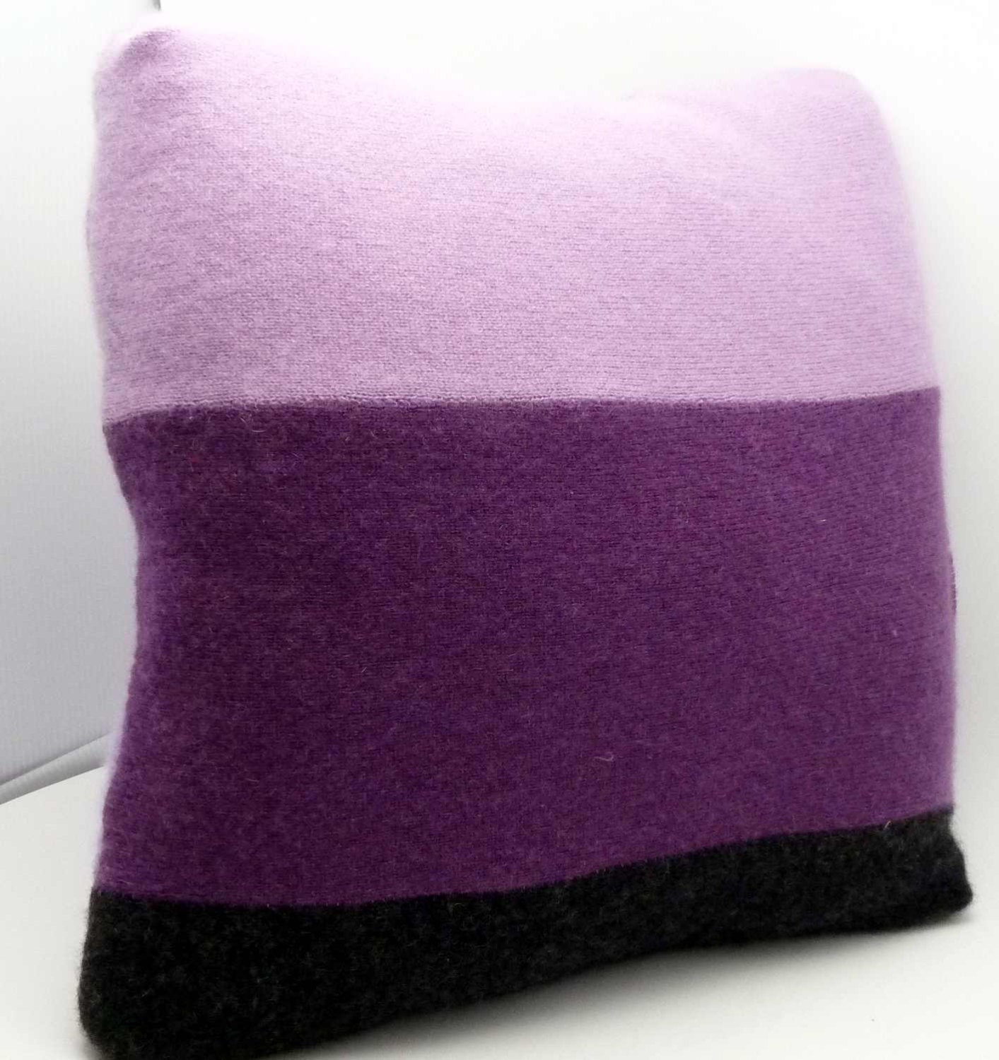 SALE cashmere pillow 100% recylced color block cashmire 13x13" square SOFT & warm plum lilac lavender black
