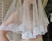 Fifth Element White wedding veil with Beautiful French lace edges white mantilla veil white lace veil white tulle veil
