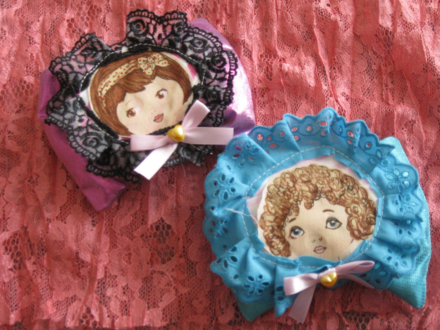two bow fairy kawaii hair clips lace duel brooch rainbow applique
