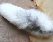 Fox tail - Real eco-friendly platinum fox fur totem dance tail on carabiner keychain purse charm for shamanic ritual and dance PL03