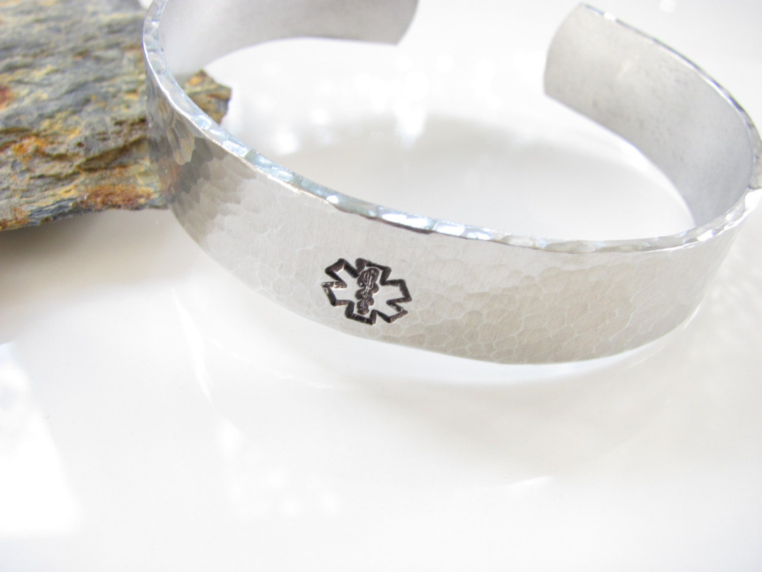 Medic Alert Bracelet, Custom Cuff Bracelet, Hand Stamped, Aluminum