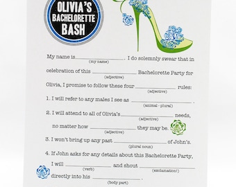 Bachelorette or Bridal Shower Mad Libs PDF FILE Print Yourself You Pick the Colors