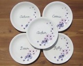 Set of Five (5) Bridesmaid Gift Ombre Flower Personalized Dishes
