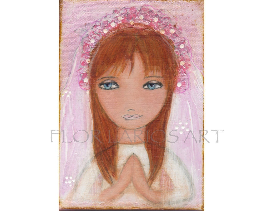 First Communion Girl II - Reproduction from Painting by FLOR LARIOS (5 x 7 inches Print)