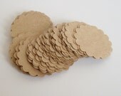 Kraft scalloped circles, scrapbook embellishment, seating placement, blank label, die cut, punch out