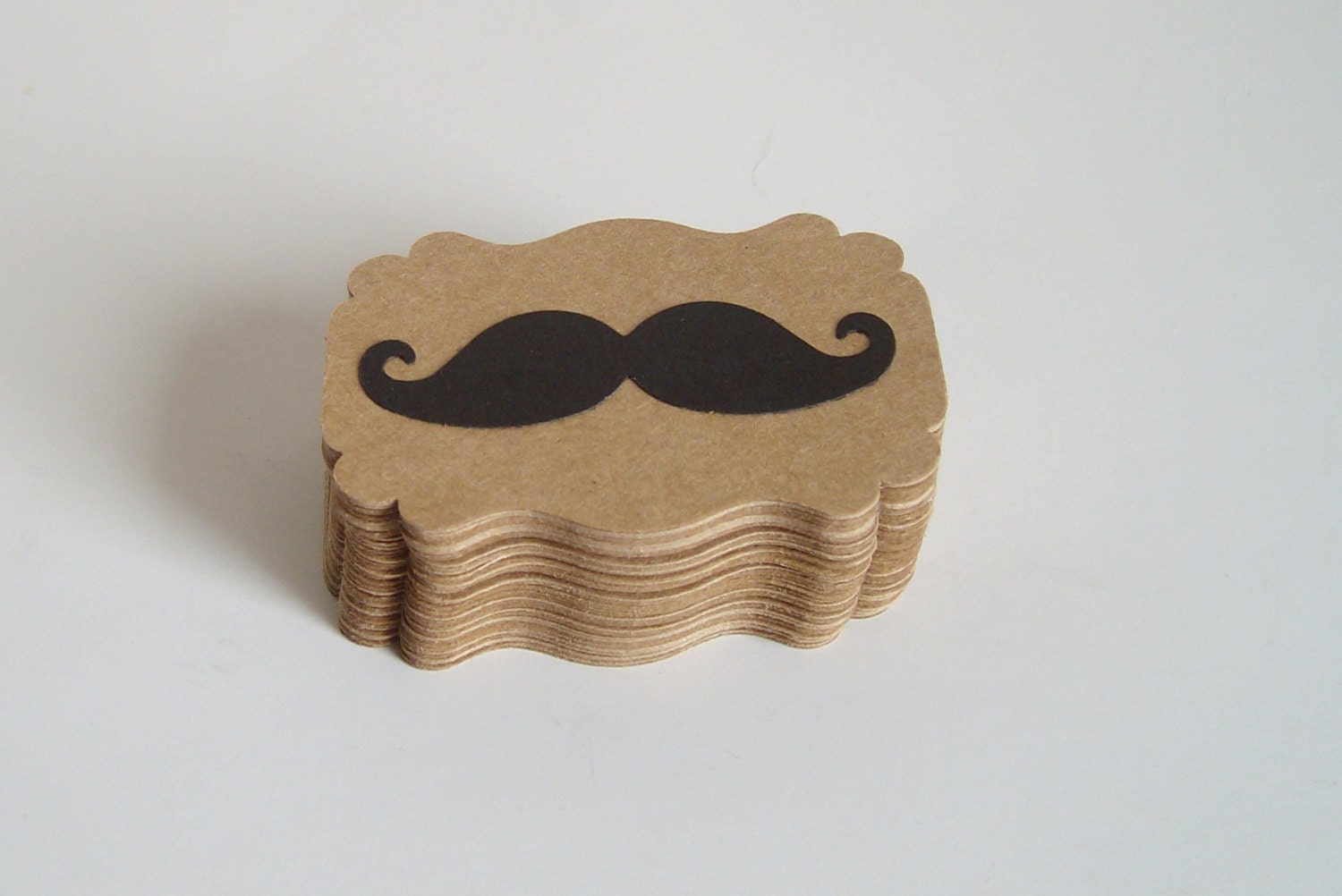 Kraft fancy labels with black mustache , place cards, scrapbook embellishment, fancy tag, wedding decoration, party decoration
