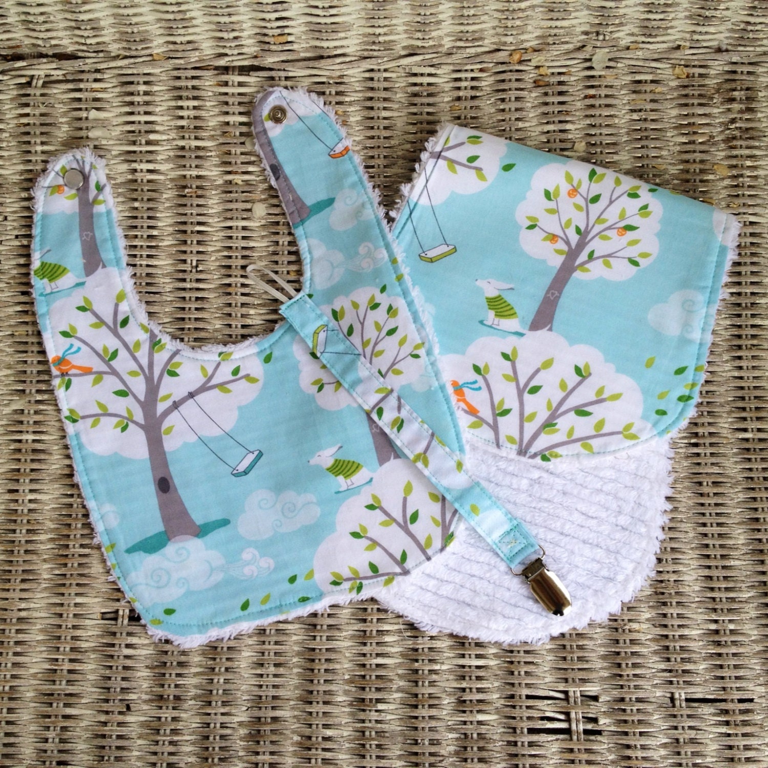Sunny Day Bib Burp Cloth and Paci Clip Set