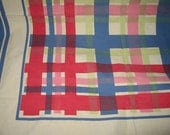 Vintage Plaid Red and Blue 1950s Cotton Tablecloth LARGE