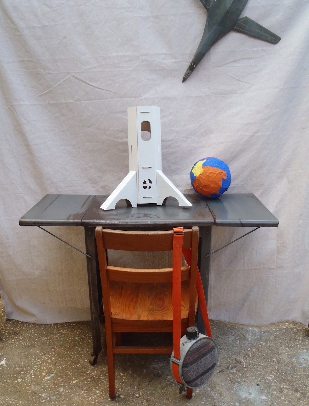 Vintage Atomic Age Industrial Metal Jr Pilot Desk Fly Me to the Moon