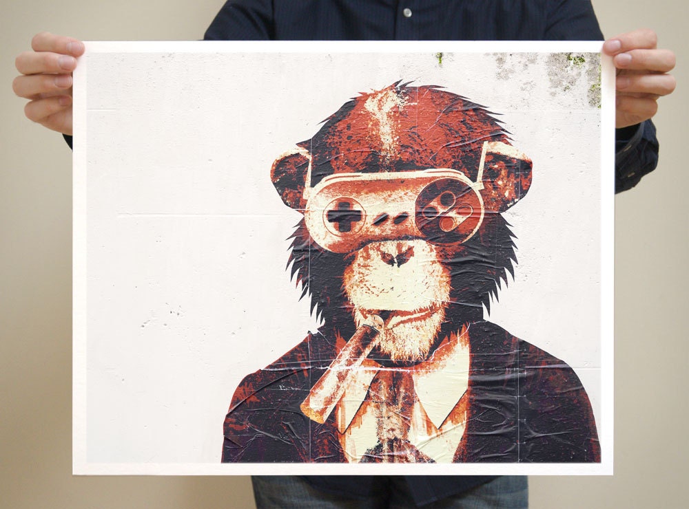 Paris Graffiti, 16x20 Game Monkey, Paris Photography,  French Art Prints, Brown Paris Decor, Graffiti Art, Men, Boys Room