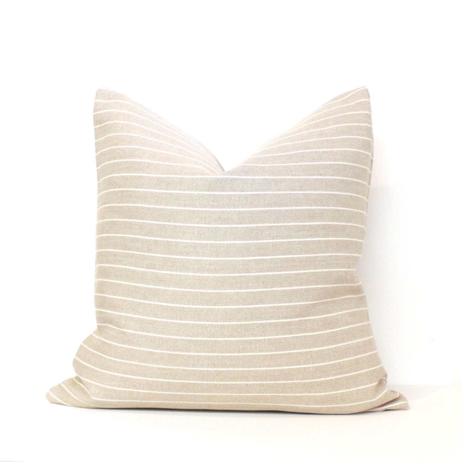22" Designer Belgian Linen Pillow in Oatmeal with Pinstripe - Neutral