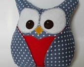 Plush Owl Pillow - Grey polka dot