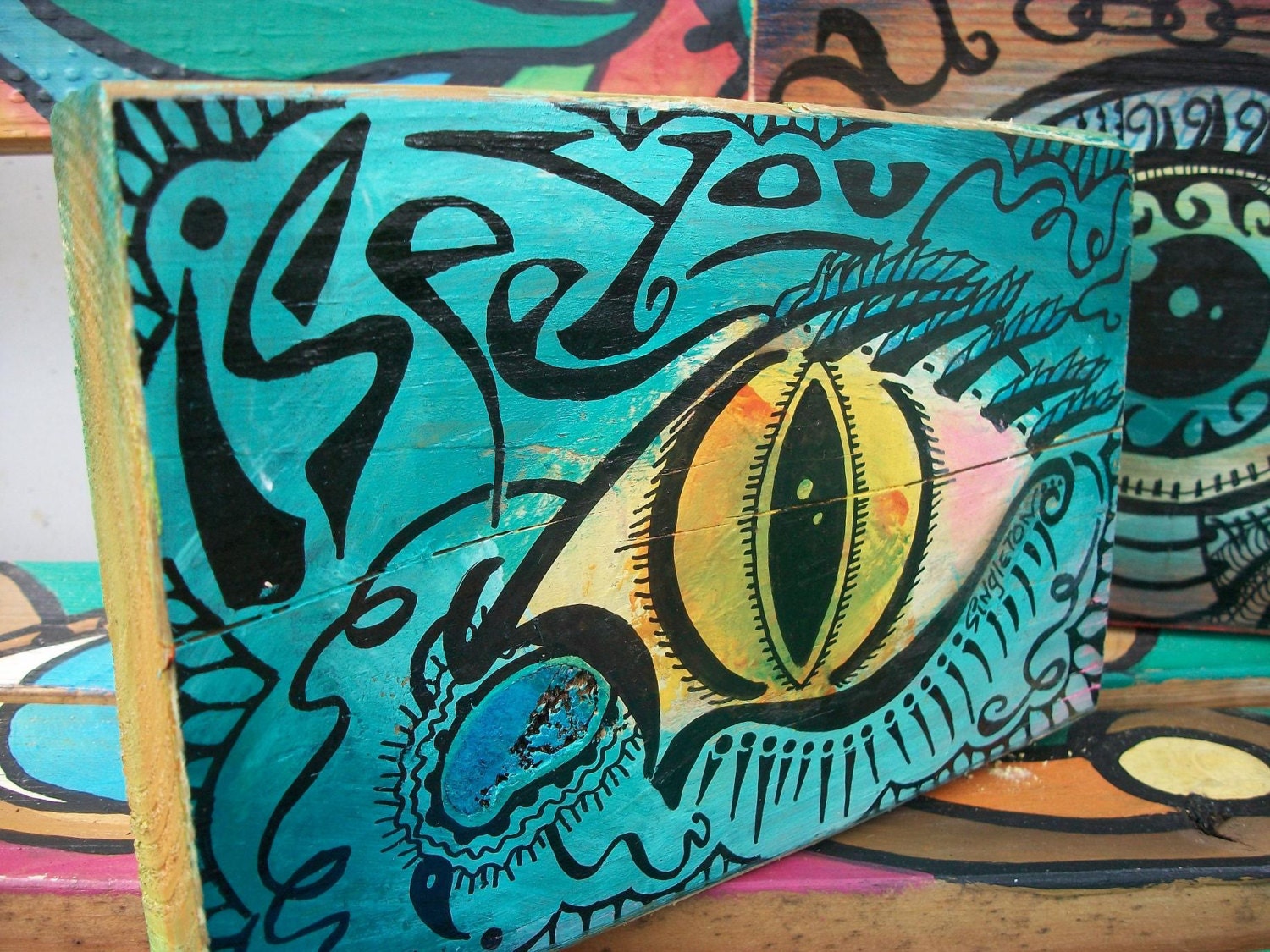 I See You, Chunky All Seeing Eye on Recycled Wood, Singleton Hippie Art
