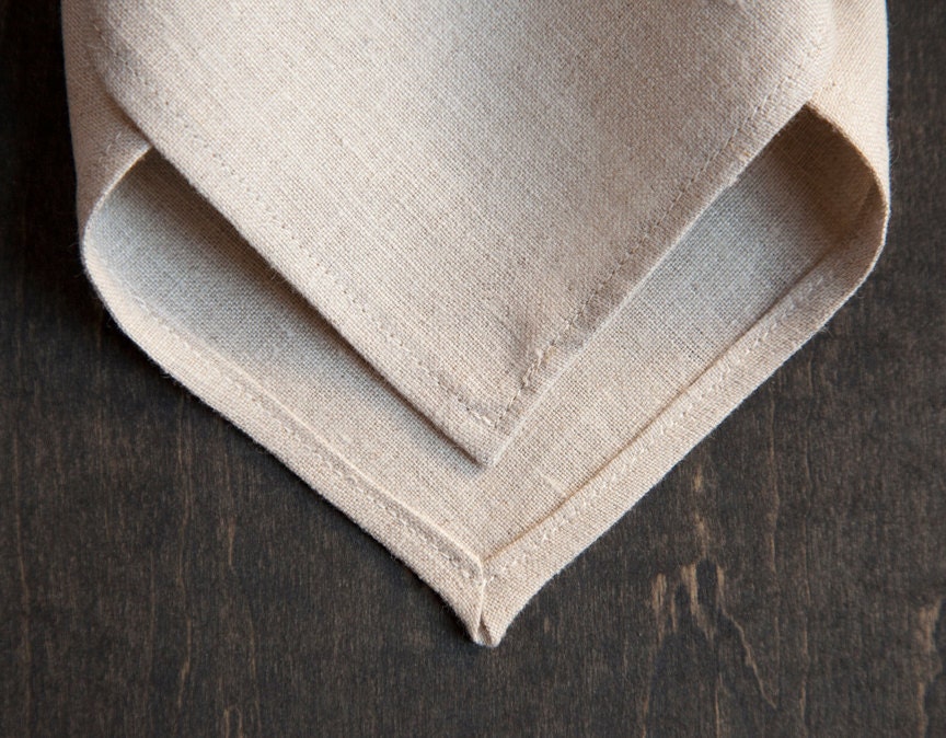 Handkerchief Pocket Square Custom Cross Stitch Monogram or Date - natural linen