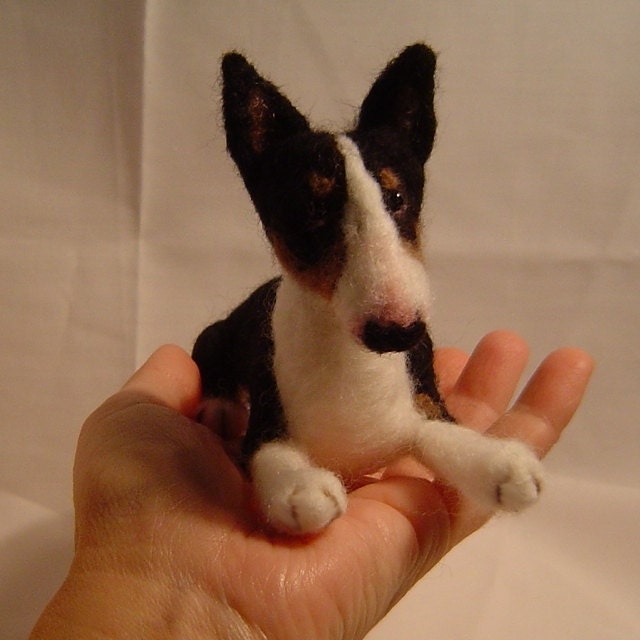 Custom Dog Portrait Bull Terrier needle felted sculpture pets